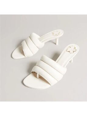 Ted Baker Lyna padded White leather quilted slip on heeled mules size 8.5